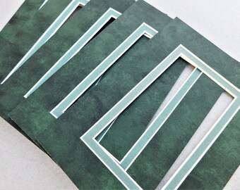 Five 5x7 White Core Picture Mats, Green/Green