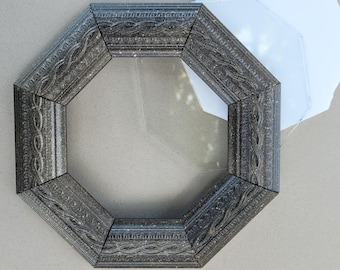 Recycled Dark Pewter Ornate 4x4 Octagonal Picture Frame w/ Glass and Backing