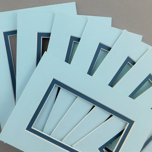 Eight 5x7 White Core Picture Mats, Aqua/ Teal