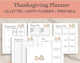 Pastel Thanksgiving Planner Printable| Holiday Planner| Thanksgiving Organizer | US Letter | Happy Planner Classic