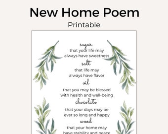 New Home Poem| New Home Blessing| Housewarming Printable| Sugar, Salt, Oil| New Neighbors| New Homeowners| PDF