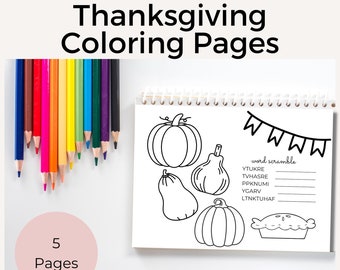 Thanksgiving Coloring Pages| Digital Download| Kids Placemats