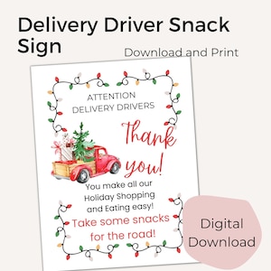 PRINTABLE Delivery Driver Snack Sign Instant Download Thank Etsy