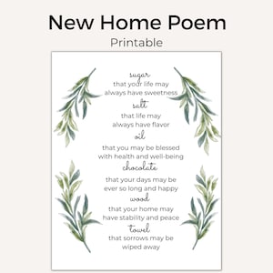 Nuova poesia per la casa/Benedizione per la nuova casa/Stampabile per inaugurazione della casa/Zucchero, sale, olio/Nuovi vicini/Nuovi proprietari di casa/PDF