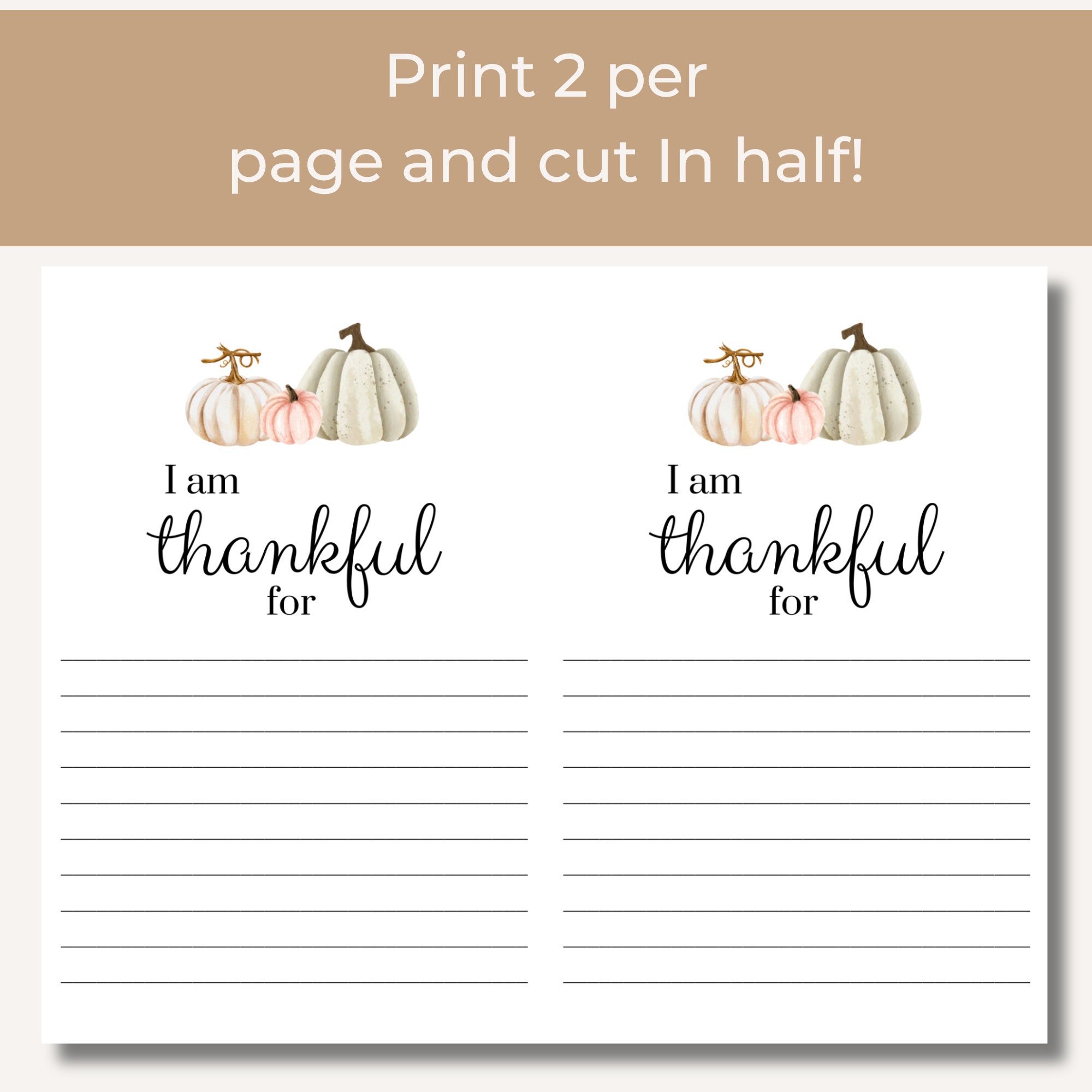 Printable I Am Thankful for Cards| Thanksgiving Gratitude Cards| Simple ...