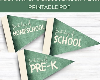 DIY First Day of School Pennant Flags | First Day of School Photo Prop | Printable Back to School Sign | Homeschool, Preschool, All Grades