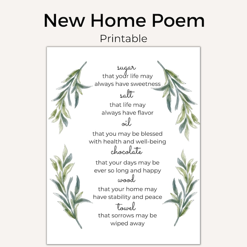 New Home Poem New Home Blessing Housewarming Printable Sugar, Salt, Oil New Neighbors New Homeowners PDF image 1