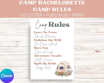 Camp Bachelorette Camp Rules Sign | US Letter Instant Download | Last Trail Before the Veil Camp Rules Sign