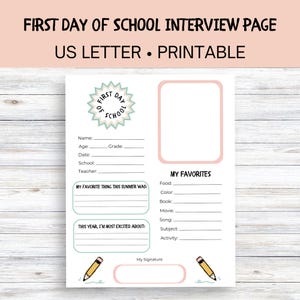 First Day of School Interview Questions | First Day of School Activity Page | Back to School Activity | All About Me First Day of School