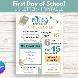 First Day of School Printable Sign | Editable Kids Back to School Sign | Kids First Day of School Sign