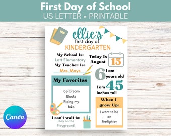 Letrero imprimible del primer día de clases / Letrero editable de regreso a clases para niños / Letrero del primer día de clases para niños