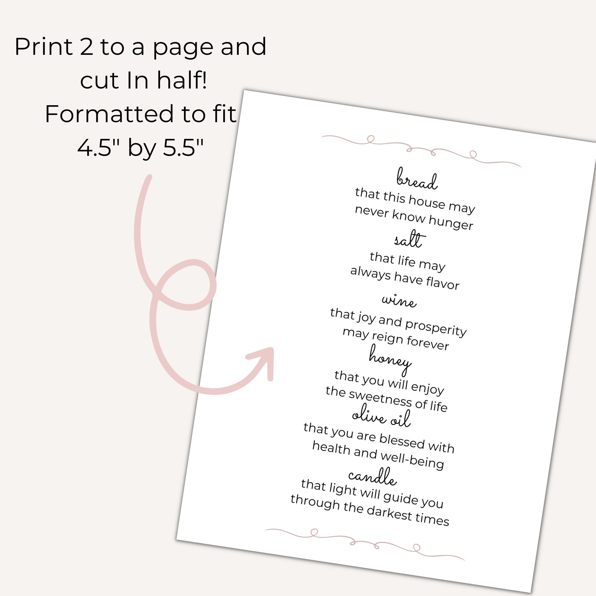 Housewarming Printable| House Blessing Printable| Bread, Salt, Wine ...