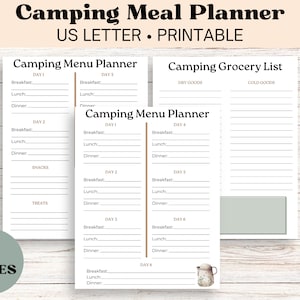 Planificador de comidas y lista de compras definitivo para acampar / Preparación de comidas para acampar / Planificador de menú para campamento / Descarga instantánea / Carta de EE. UU.