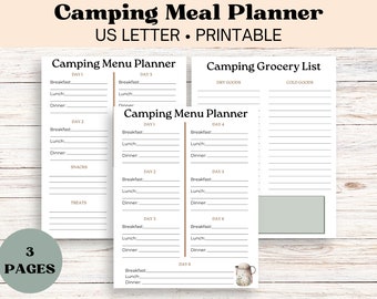 Ultimate Camping Meal Planner and Grocery List | Camping Meal Prep| Camp Menu Planner| Instant Download | US Letter
