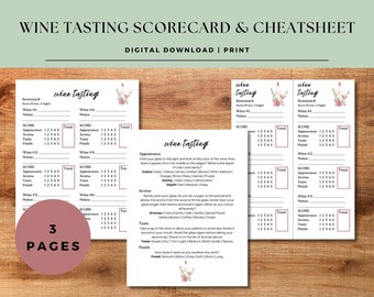 Feminine Wine Tasting Scorecard and Cheat Sheet | Wine Tasting Guide | Date Night, Girls Night, Bachelorette Party