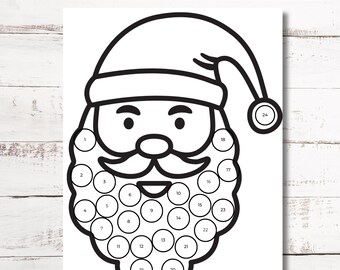 Black and White Santa Beard Christmas Countdown| Printable Advent Calendar| Countdown to Christmas| PDF
