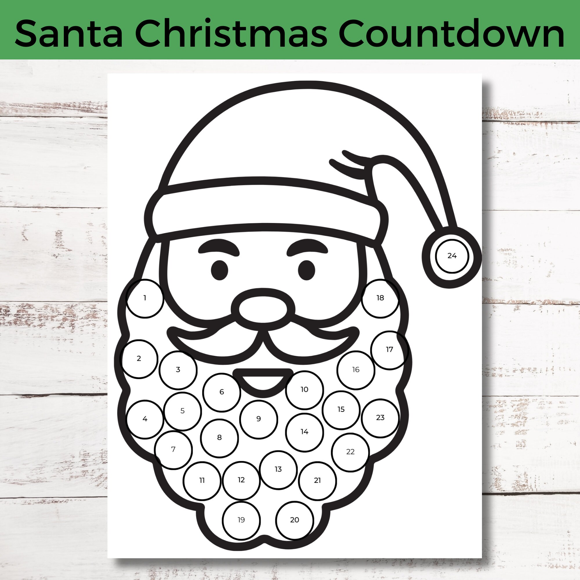 Black and White Santa Beard Christmas Countdown Printable Advent Calendar Countdown to Christmas PDF - Etsy