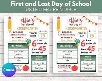 First and Last Day of School Printable Sign | Editable Kids Back to School Sign | Kids First Day of School Sign | Last Day of School Print