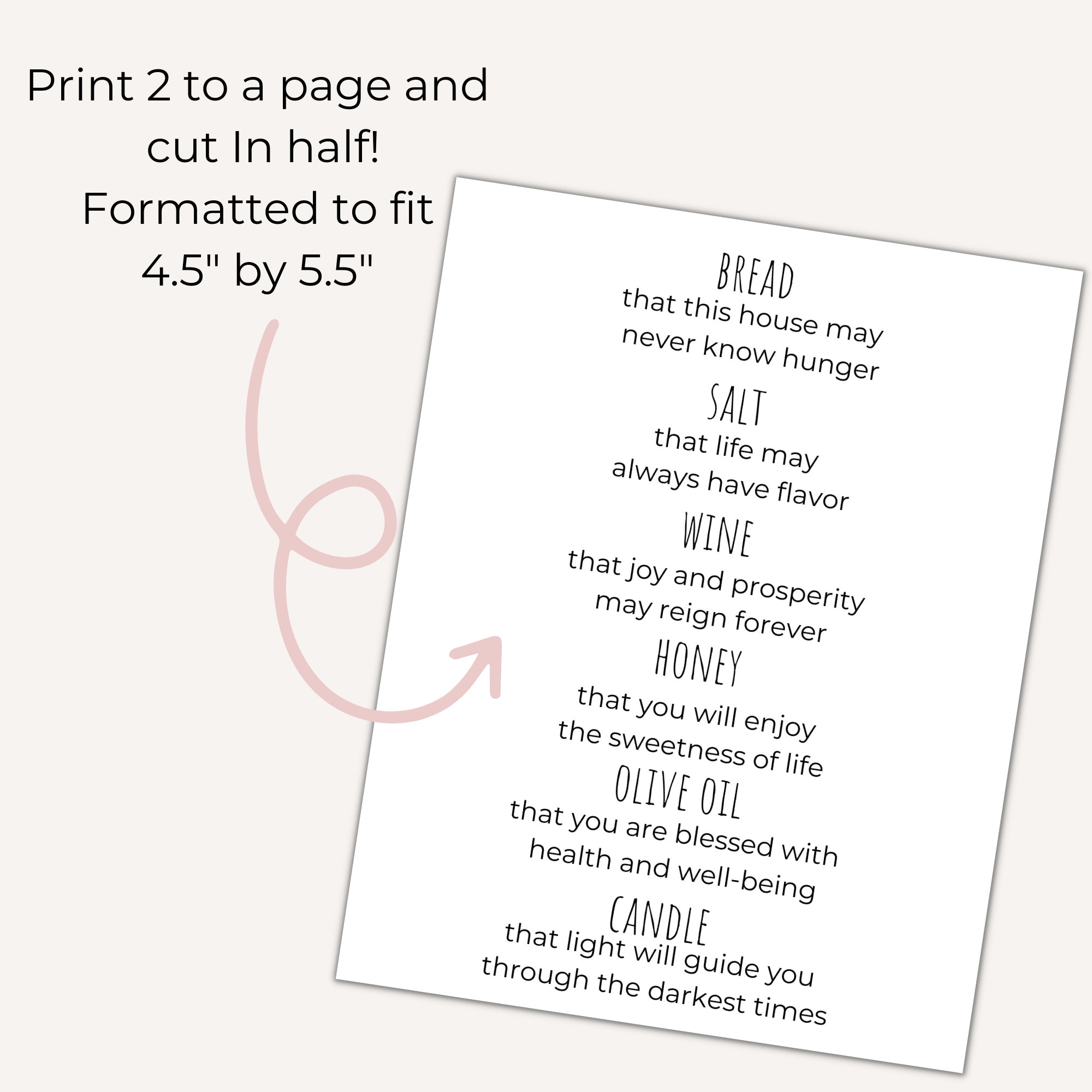 Housewarming Printable| House Blessing Printable| Bread, Salt, Wine ...