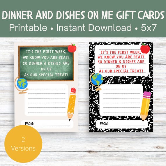 Back to School Teacher Gift Card Holder | Dinner and Dishes on Me | First Day of School Teacher Gift | Teacher Gift Card