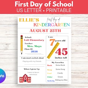 First Day of School Printable Sign | Editable Kids Back to School Sign | Kids First Day of School Sign