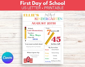 Letrero imprimible del primer día de clases / Letrero editable de regreso a clases para niños / Letrero del primer día de clases para niños