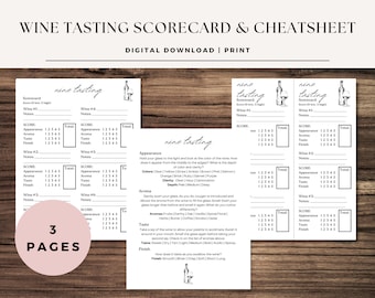 Sophisticated Wine Tasting Scorecard and Cheat Sheet | Wine Tasting Guide | Date Night, Girls Night, Bachelorette Party