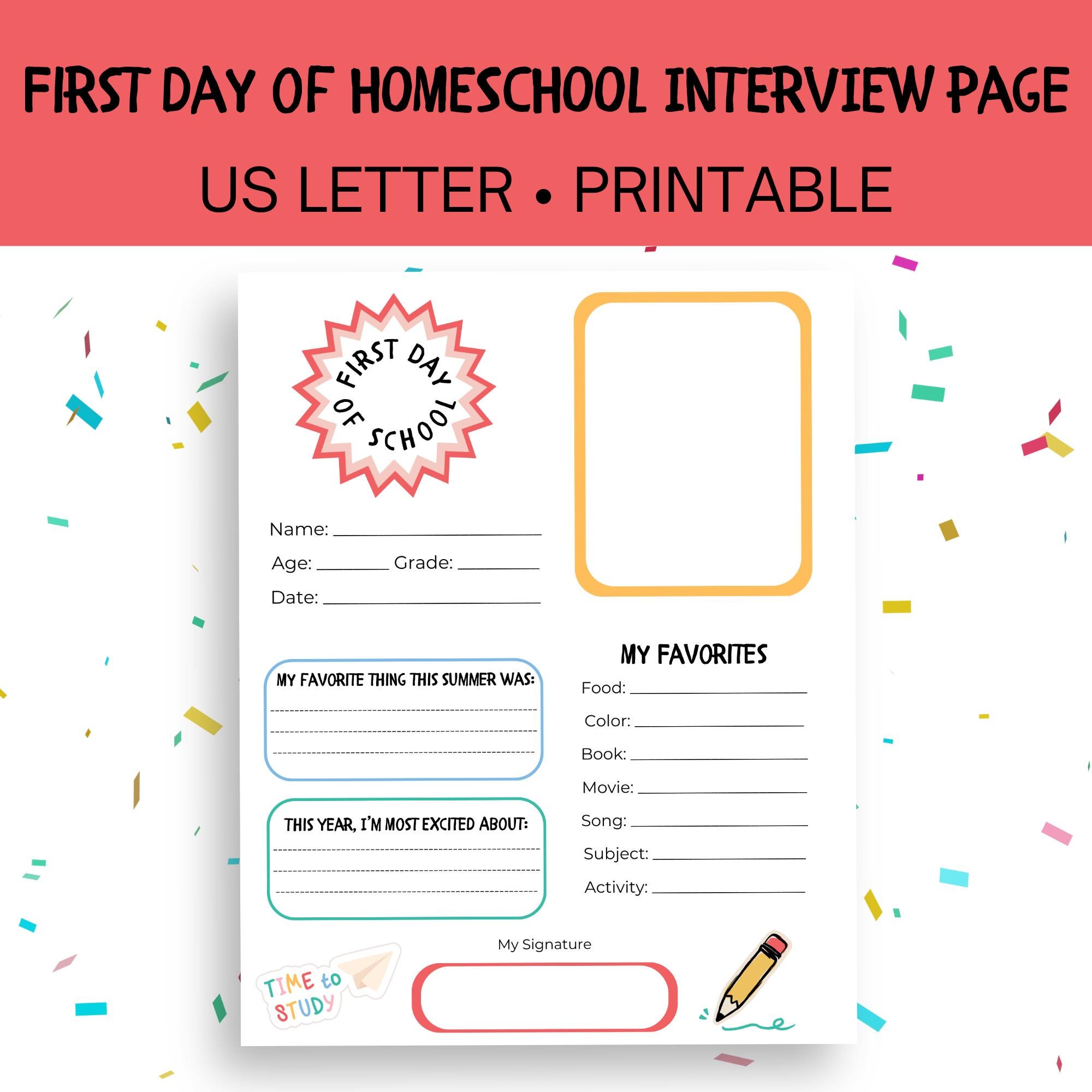 First Day of Homeschool Interview Questions | First Day of School Activity Page | Back to School Activity | All About Me First Day of School