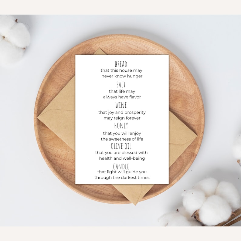 Housewarming Printable| House Blessing Printable| Bread, Salt, Wine ...
