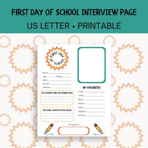 First Day of School Interview Questions | First Day of School Activity Page | Back to School Activity | All About Me First Day of School