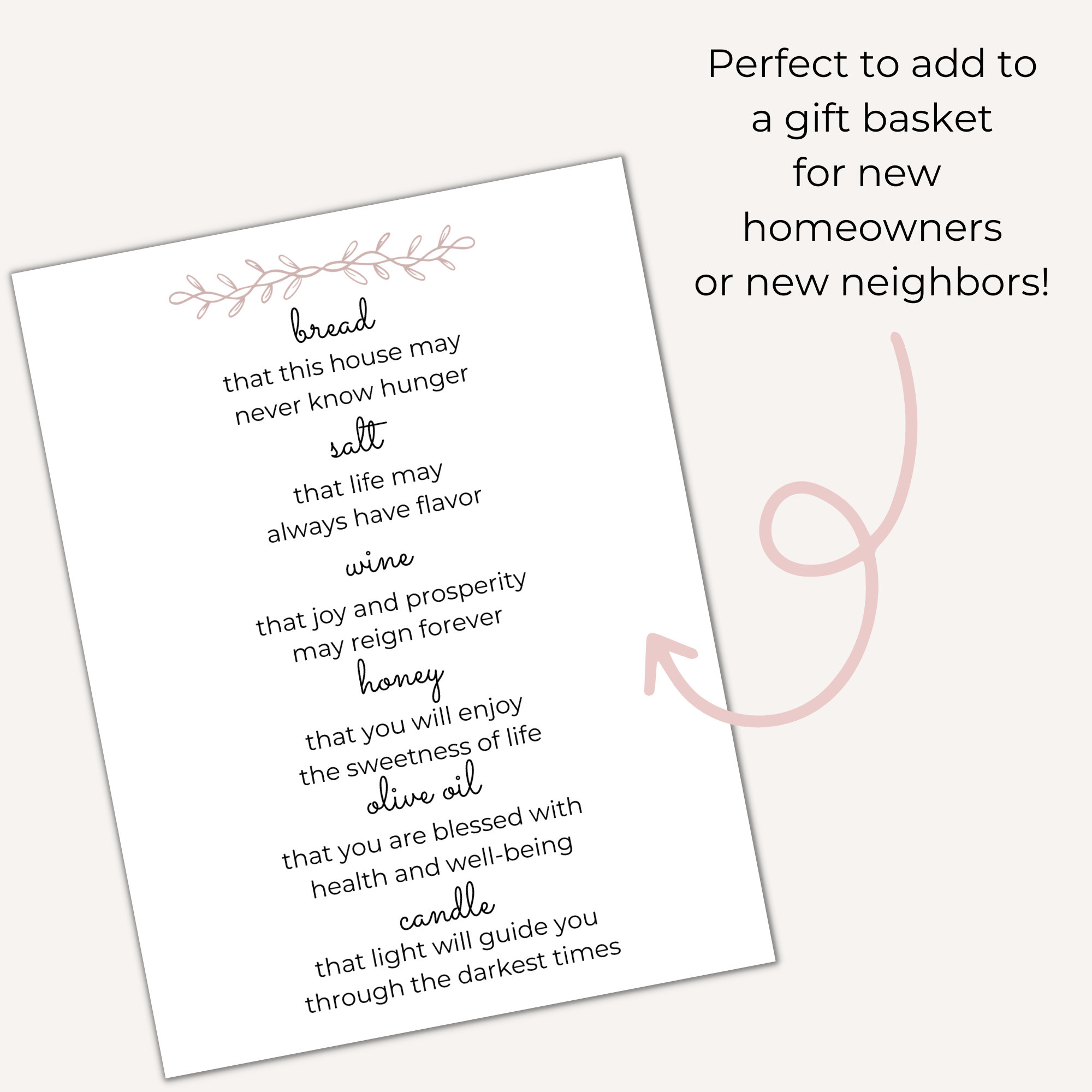 Housewarming Printable| House Blessing Printable| Bread, Salt, Wine ...
