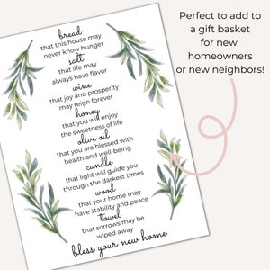 Extended Housewarming Printable| House Blessing Printable| Bread, Salt ...