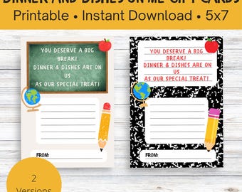 Teacher Appreciation Gift Card Holder | Dinner and Dishes on Me | Teacher Gift | Restaurant Gift Card Holder | PTA Teacher Gift Tag