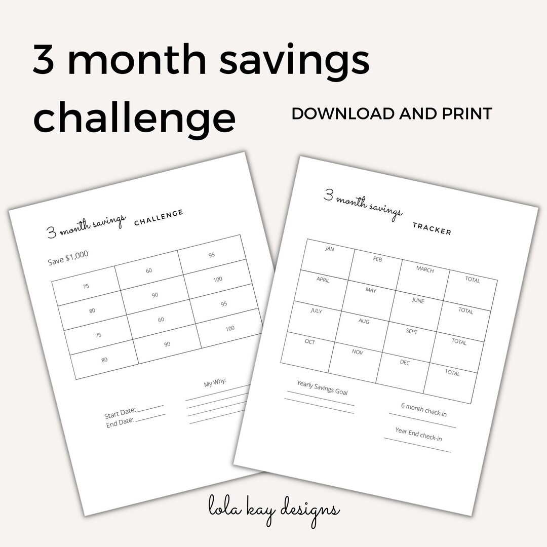 3 month savings goal tracker savings challenge savings etsy