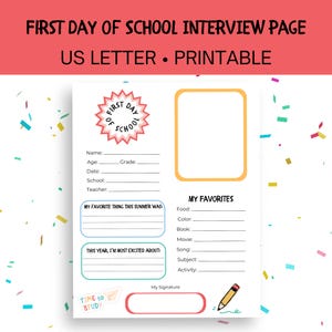 First Day of School Interview Questions | First Day of School Activity Page | Back to School Activity | All About Me First Day of School