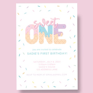 Sweet One Ice Cream Themed erste Geburtstags-Digital Download-Einladung