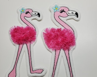 Fringed Flamingo Embroidered Patch - flamingo patch - Flamingos - Pink Flamingo gifts - Pink Bird Applique, bird patch, pink patches
