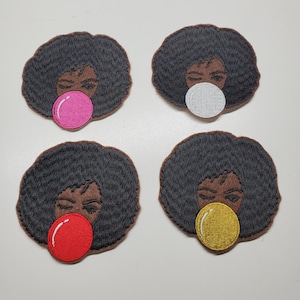 Bubblegum Afro Girl Embroidered Patch - African American patches - Black Girl Patch - iron on - Woman Patch - Bubblegum Patch -