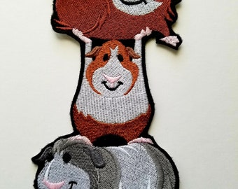 Guinea Pig Stack Embroidered Patch - guinea pig embroidery designs -animal patches - guinea pig appliques - iron on patch - guinea pig trio