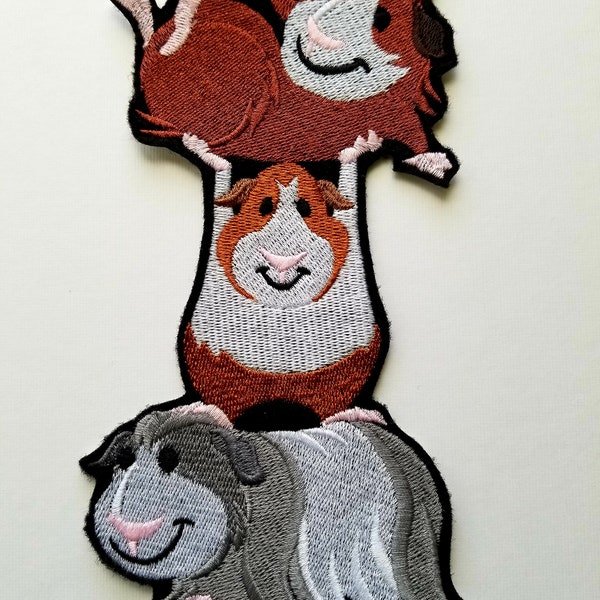 Guinea Pig Stack Embroidered Patch - guinea pig embroidery designs -animal patches - guinea pig appliques - iron on patch - guinea pig trio