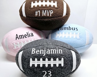 Personalized Football Stuffie, Football Pillow, Embroidered Football, football gifts, Sports Pillows, Sports Gifts, School Gifts, kid decor.