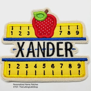 Personalized Ruler and Apple Patch, School Badge, Backpack Name Patch, Back To School Patch, Apple and ruler Applique, Iron on Patch