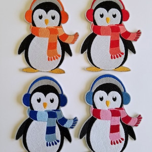 Penguin Embroidered Patch -penguin patches - winter penguin embroidery design - iron on patch - sew on - penguins - choose your color(s)