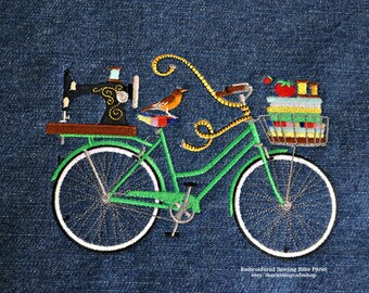 Custom Colored Sewing Bike Embroidery Panel - Bike Quilting Panel - Embroidery Panels - Embroidery quilt blocks - Bike embroidery design