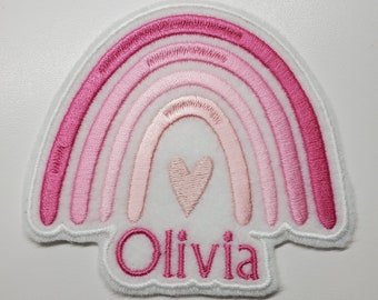 Gepersonaliseerde Rainbow Patch - Shades of Pink Rainbow Patch - Rainbow Heart Patch - Aangepaste naam regenboog patch - Rainbow Gifts - Iron on Patch