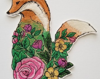 Custom Floral Fox Embroidered Patch -fox patches - fox embroidery designs -animal patches - fox appliques  - animal embroidery designs -