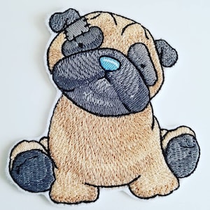 Pug Embroidered Patch - pug patches - pug designs - embroidery - embroidered patches - appliqués - clothing patches - backpack patch - dog