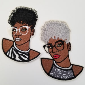 Afro Lady with Appliqué Top Embroidered Patch - African American patches - Black Girl Patch - iron on - sew on - Woman Patch