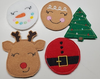 Julfilt - SET OM 5 - Snögubbefilt - Pepparkaksfilt - Julgransfilt - Rentomtesdräktfilt - Julhårrosett