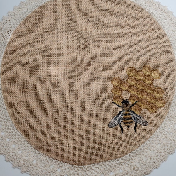 Embroidered Honey comb Bee Placemat - Honey Bee Dollie - Elegant Placemats - Burlap Bee Placemat - Hostess Gift - New Home Gift -